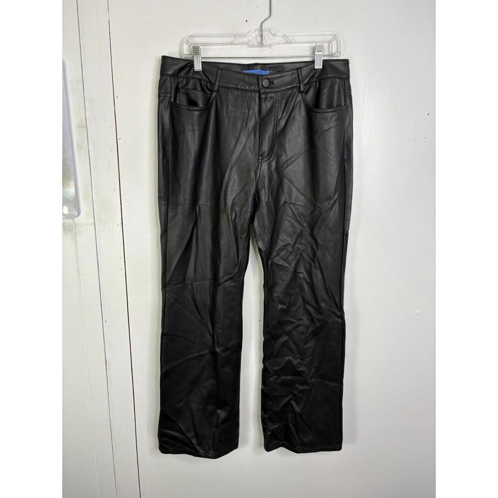 J McLaughlin Pants Womens 12 Faux Leather Black Straight Leg Loose Black Edgy